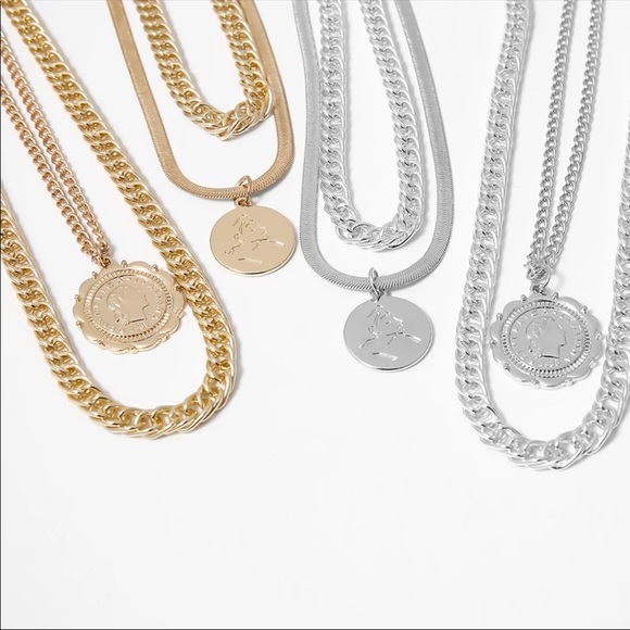 Multilevel SilverHead Coin Thick Chain Necklace - Picture 3 of 4